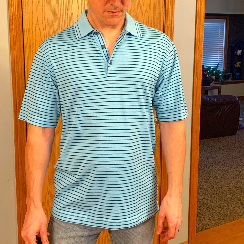 Nike Dri-Fit Golf Shirt - Mens Medium - Light Blue Regular Fit Striped